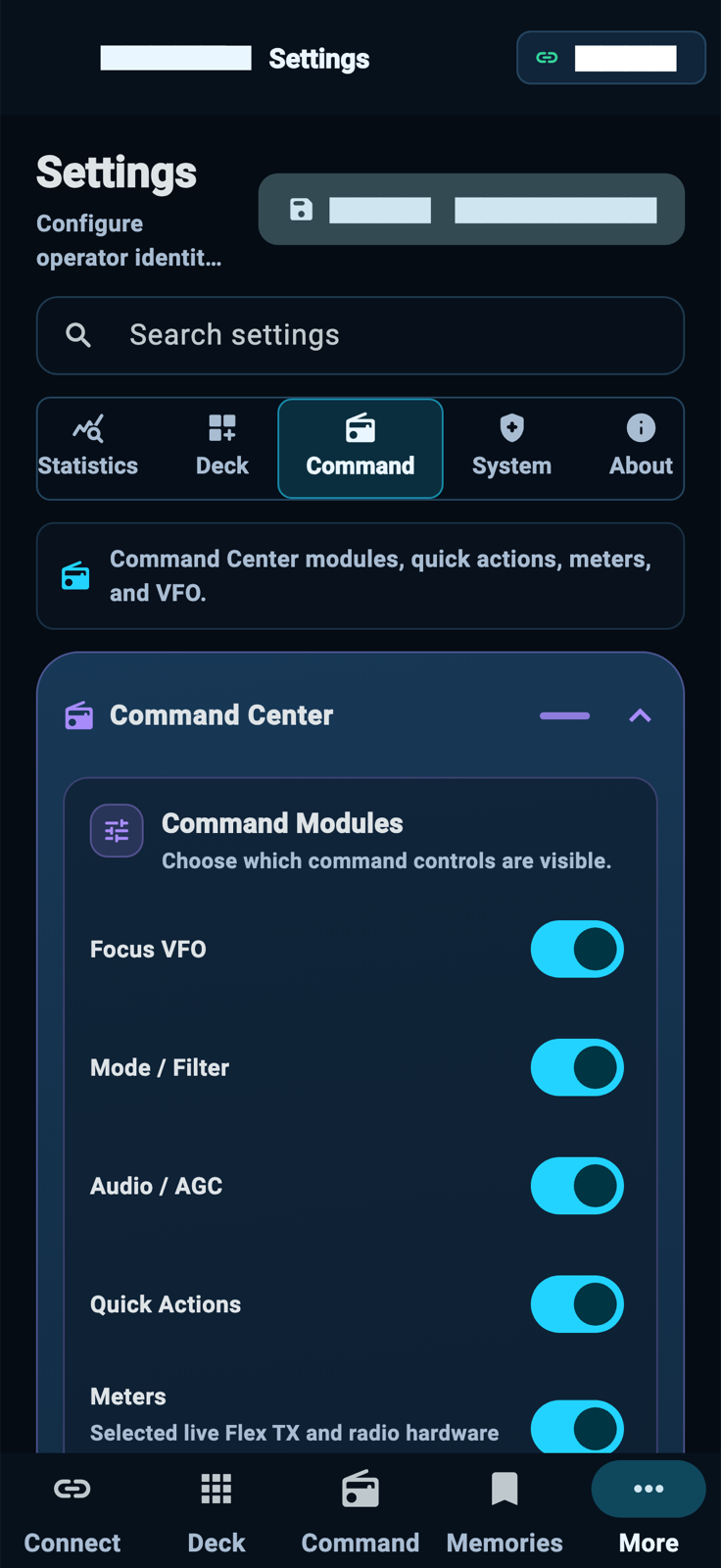 StationPilot command configuration settings on iPhone