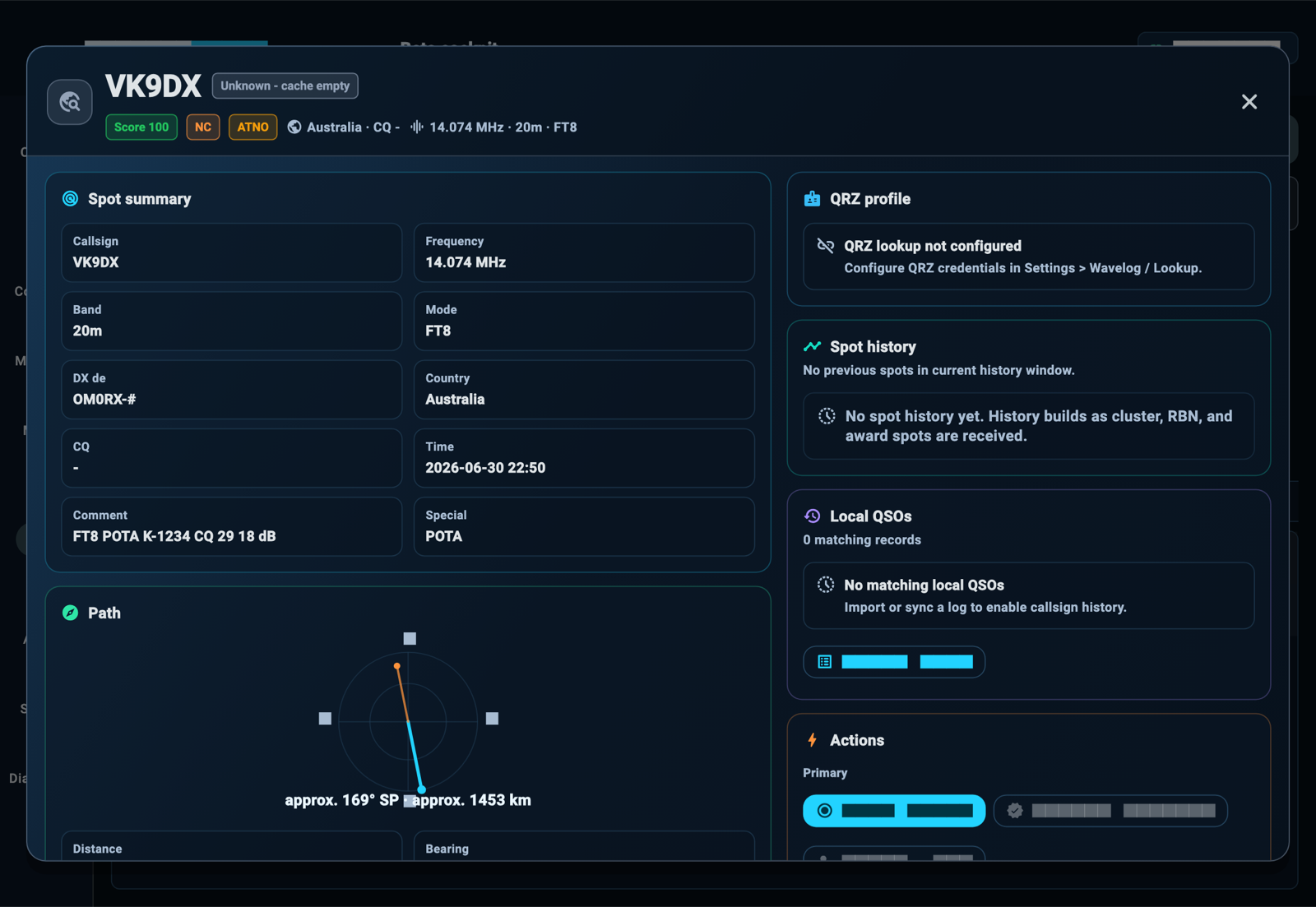 StationPilot spot detail modal on iPad